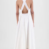 Amit Aggarwal Metallic Fluid Halter Dress White