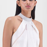 Amit Aggarwal Metallic Fluid Halter Dress White