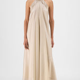 Amit Aggarwal Metallic Fluid Halter Dress Beige