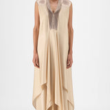 Amit Aggarwal Metallic Layered Dress Beige
