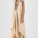 Amit Aggarwal Metallic Layered Dress Beige