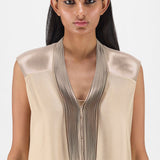 Amit Aggarwal Metallic Layered Dress Beige