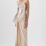 Metallic Sun Ray Draped Gown