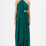 Amit Aggarwal Metallic Halter Fluid Dress Green