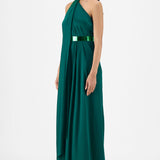 Amit Aggarwal Metallic Halter Fluid Dress Green