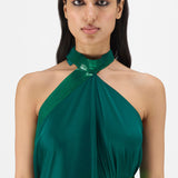 Amit Aggarwal Metallic Halter Fluid Dress Green