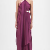 Amit Aggarwal Metallic Halter Fluid Dress Plum