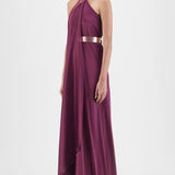 Amit Aggarwal Metallic Halter Fluid Dress Plum