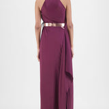 Amit Aggarwal Metallic Halter Fluid Dress Plum