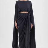 Amit Aggarwal Metallic Fluid Cape Set Black