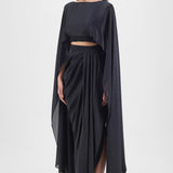 Amit Aggarwal Metallic Fluid Cape Set Black