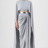 Amit Aggarwal Metallic Fluid Cape Set Grey
