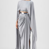 Amit Aggarwal Metallic Fluid Cape Set Grey