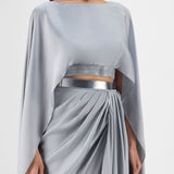 Amit Aggarwal Metallic Fluid Cape Set Grey
