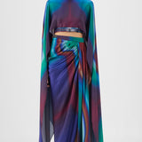 Amit Aggarwal Metallic Watercolour Cape & Skirt Green