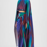 Amit Aggarwal Metallic Watercolour Cape & Skirt Green