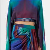 Amit Aggarwal Metallic Watercolour Cape & Skirt Green