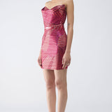 Moulded Metallic Fin Print Short Dress