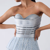 Blue Metallic Structured Corset And Skirt