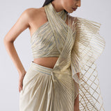 Metallic Winged Ruffle Saree