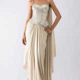 Metallic Structured Corset, Skirt & Drape