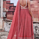 Arvia Printed Mul Anarkali Set - Red