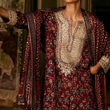 Kasano Ajrakh Printed Silk Suit Set