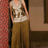 Bahada Ajrakh Printed Silk Palazzo Set - Olive
