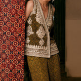 Bahada Ajrakh Printed Silk Palazzo Set - Olive