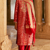 Samahita Benarasi Silk Suit Set - Red