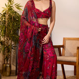 Red Chiffon Floral Saree
