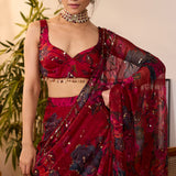 Red Chiffon Floral Saree