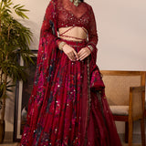 Red Chiffon Floral Lehenga Set