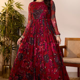 Red Floral Anarkali Set