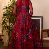 Red Floral Anarkali Set