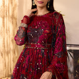 Red Floral Anarkali Set