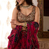 Pink Chiffon Floral Lehenga Set