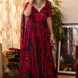 Pink Chiffon Floral Anarkali Set