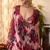 Pink Chiffon Floral Anarkali Set