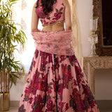 Pink Chiffon Floral Lehenga Set