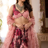Pink Chiffon Floral Lehenga Set