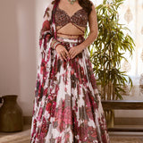 White and Pink Chiffon Floral Lehenga