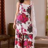 White and Pink Chiffon Floral Kurti Set