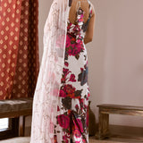 White and Pink Chiffon Floral Kurti Set