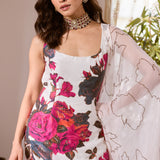 White and Pink Chiffon Floral Kurti Set