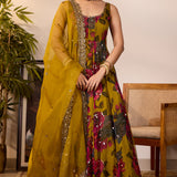 Yellow Chiffon Floral Anarkali Set