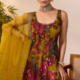 Yellow Chiffon Floral Anarkali Set