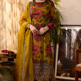 Yellow Chiffon Floral Kurti Set