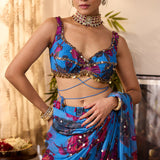 Blue Chiffon Floral Saree