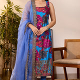 Blue Chiffon Floral Anarkali Set
